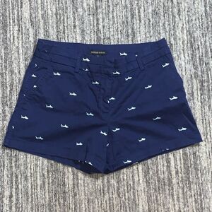 British Khaki Womens Size 6 Shark Print Shorts Navy Blue Beach Wear Stretch